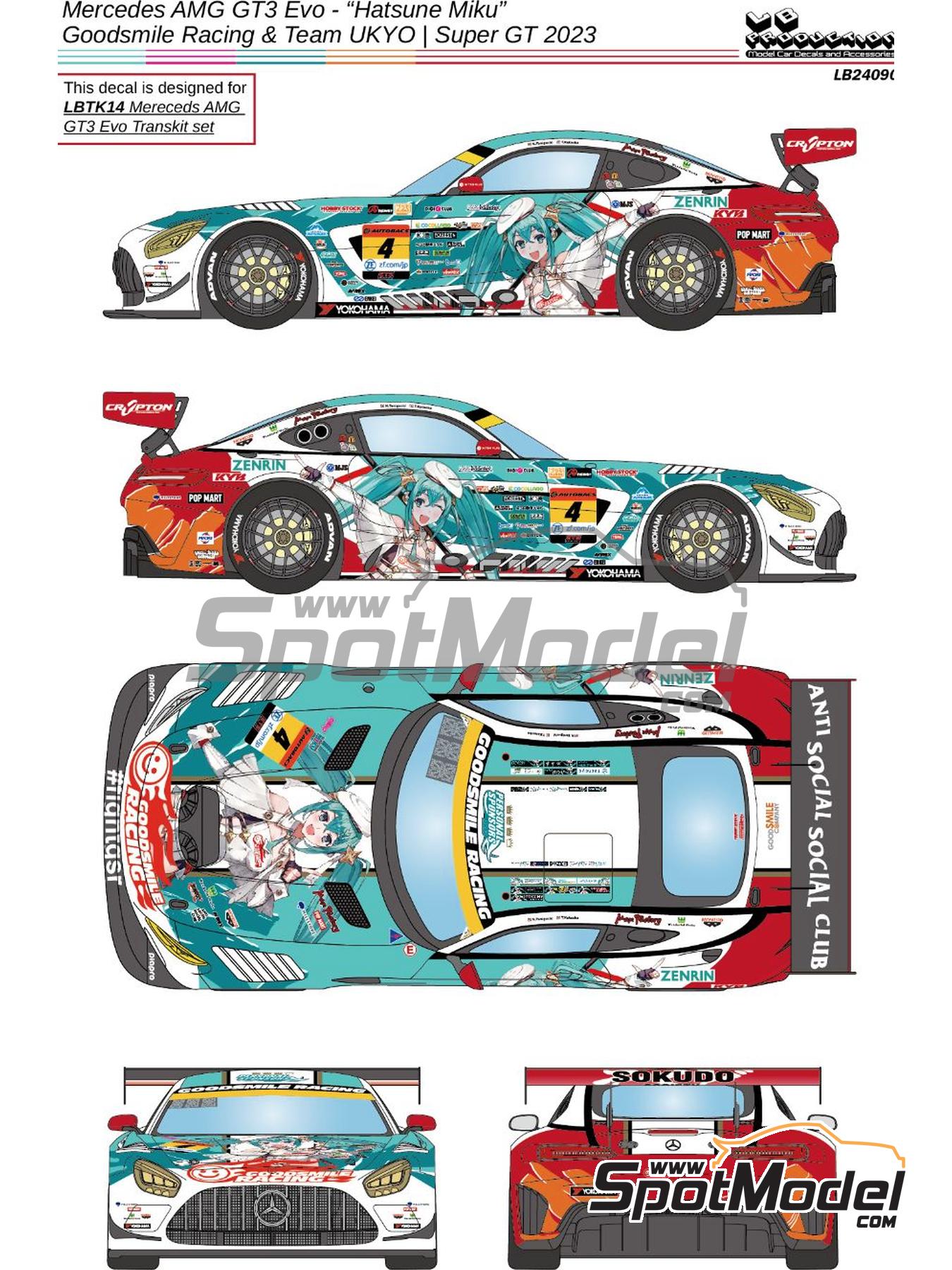 Mercedes Benz AMG GT3 Evo Goodsmile Racing Team sponsored by Hatsune Miku -  Autobacs Super GT Series 2023. Marking / livery in 1/24 scale manufactured